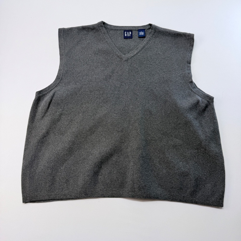 Gap Mens V-Neck Sweater Vest XL Charcoal Gray 100% Cotton Classic Knit Layering